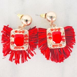 #U16 Statement red tassel earrings, holiday party, modern boho, red earrings